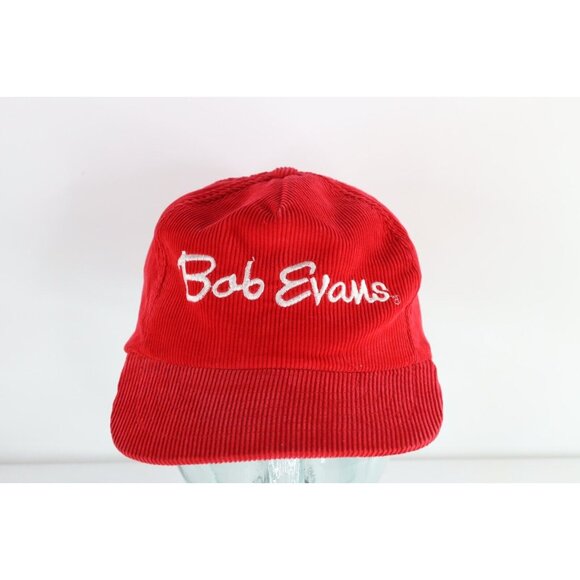 Vintage Other - Vintage 90s Streetwear Faded Spell Out Bob Evans Corduroy Snapback Hat Cap Red